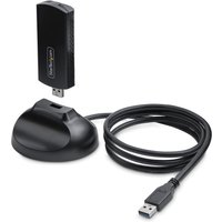Black StarTech USB WiFi 6E network card with detachable antenna and USB cable.