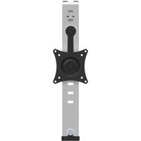 Cubicle monitor mount with silver vertical bar, black VESA bracket, and adjustable clamp for up to 34" displays.