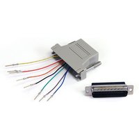Gray StarTech.com DB25 to RJ45 adapter with multicolored wires and a black connector.