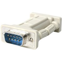 Beige StarTech.com DB9 RS232 Serial Null Modem Adapter with blue connector and nine pins, male to female.