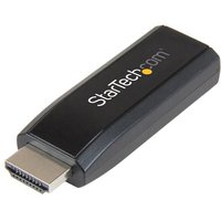 Black StarTech.com HDMI to VGA converter with audio, compact design, featuring HDMI connector and VGA port.