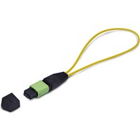 Yellow fiber cable loop with black and green connector, StarTech.com LOOPBACKMTP12OS2SMF network cable tester.