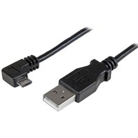 Black StarTech Micro-USB cable, 1 meter, with right-angle micro-USB and standard USB-A connectors.
