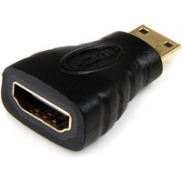 Black StarTech.com mini HDMI to HDMI adapter with gold-plated connectors, compact design, supports 4K 30Hz.