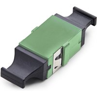 Green and black StarTech.com fibre optic adapter MPO/MTP with rectangular shape and dual connection ports.