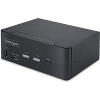 Black StarTech.com KVM switch with USB ports, LED indicators, and a sleek rectangular design.