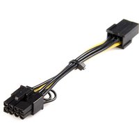 Black and yellow PCI Express 6 pin to 8 pin power adapter cable with secure connectors.