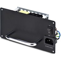 Black StarTech.com redundant power supply unit with handle, power switch, and 100-240V input, fanless cooling design.