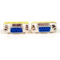 Slimline DB9 Serial Gender Changer F/F, silver with blue connectors and yellow labels, by StarTech.com