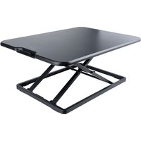 Black StarTech.com standing desk converter with adjustable height and sturdy metal frame, supports up to 8kg.