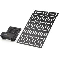 Black adjustable TV accessory mount with perforated metal plate and StarTech.com logo on bracket.