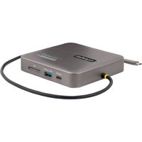 StarTech.com USB C Docking Station, gray, dual 4K HDMI, USB-A/C ports, SD slot, 22in cable, 100W power delivery.