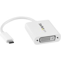 White StarTech.com USB-C to DVI adapter with short cable and compact design.