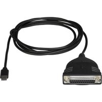 Black USB-C to parallel printer cable with long cord and 36-pin Centronics connector.