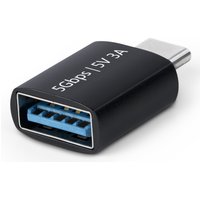 Black StarTech.com USB-C to USB-A adapter, compact design, USB 5Gbps, with blue USB-A port and silver USB-C connector.