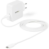 White StarTech.com USB C wall charger with 6ft cable and European plug, 60W PD, compact square design.