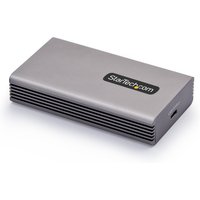 Gray StarTech.com USB4 to Ethernet adapter with logo, rectangular design, and USB-C port.