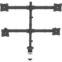 Black StarTech heavy-duty VESA mounting kit with adjustable arms and multiple mounting brackets for monitors.