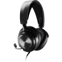 Black SteelSeries Arctis Nova Pro wired gaming headset with headband, retractable microphone, and cushioned ear cups.
