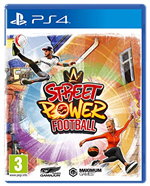 Colorful game cover featuring "Street Power Football" for PlayStation 4, showcasing dynamic characters playing football against a vibrant urban backdrop.