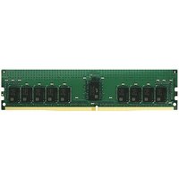 Green Synology DDR4 ECC memory module with black chips and gold connectors, 16 GB capacity.