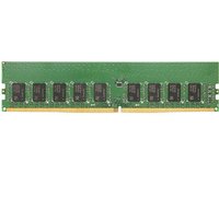 Green Synology DDR4 288-pin DIMM memory module with black chips and gold connector edge.