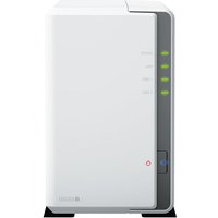 White Synology DiskStation DS223J NAS with vertical LED indicators and sleek design, featuring 8 TB storage capacity.