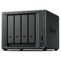 Black Synology DiskStation DS425+ NAS with four drive bays, LED indicators, and front USB port.