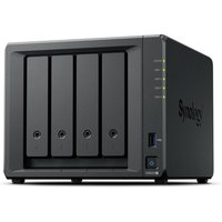 Black Synology DiskStation DS925+ NAS with four drive bays, LED indicators, and front USB port.