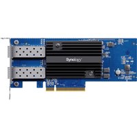 Synology E10G30-F2 blue circuit board with dual SFP+ ports and black heat sink.