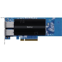 Blue Synology E10G30-T2 network card with dual Ethernet ports and black heat sink.