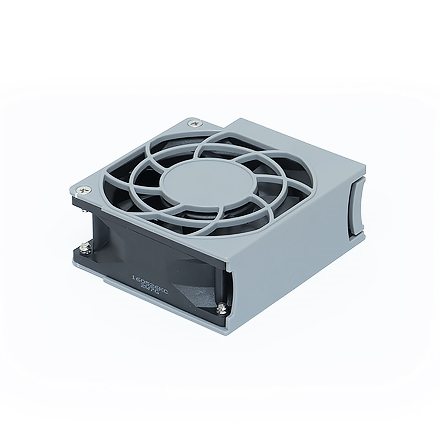 Gray 80mm computer cooling fan with a plastic housing, featuring a circular grille design and four mounting screws for installation.