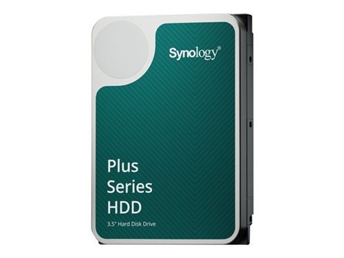 Synology Plus Series 3.5" SATA hard drive in black and teal, featuring a sleek design, labeled with "Plus Series HDD" and a capacity of 2TB.
