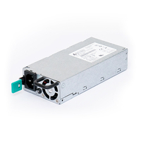 Grey metal power supply unit with a fan, featuring a green connector and labeled with specifications, designed for Synology systems.