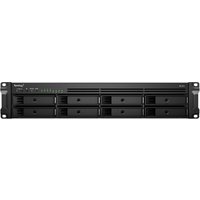 Black Synology RackStation RS1221+ NAS with 8 drive bays, 2U form factor, and LED indicators on the front panel.