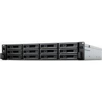 Black Synology RX1222sas HDD/SSD enclosure with 12 front-loading bays for 2.5/3.5" drives, rack-mountable design.