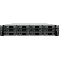 Black Synology SA3400D NAS server, 2U rack-mountable, with 12 drive bays and front control panel.
