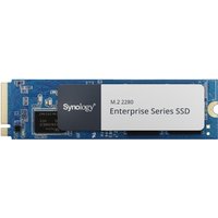 Blue Synology SNV5420-400G M.2 PCIe 3.0 NVMe SSD with white label and black chip components.