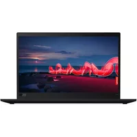Black Lenovo ThinkPad X1 Carbon Gen 8 laptop, 14" display, slim design, UK keyboard, Windows 11 Pro.