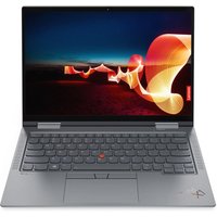 Gray Lenovo ThinkPad X1 Yoga Gen 6 laptop, 14-inch touchscreen, backlit keyboard, 360-degree hinge design.
