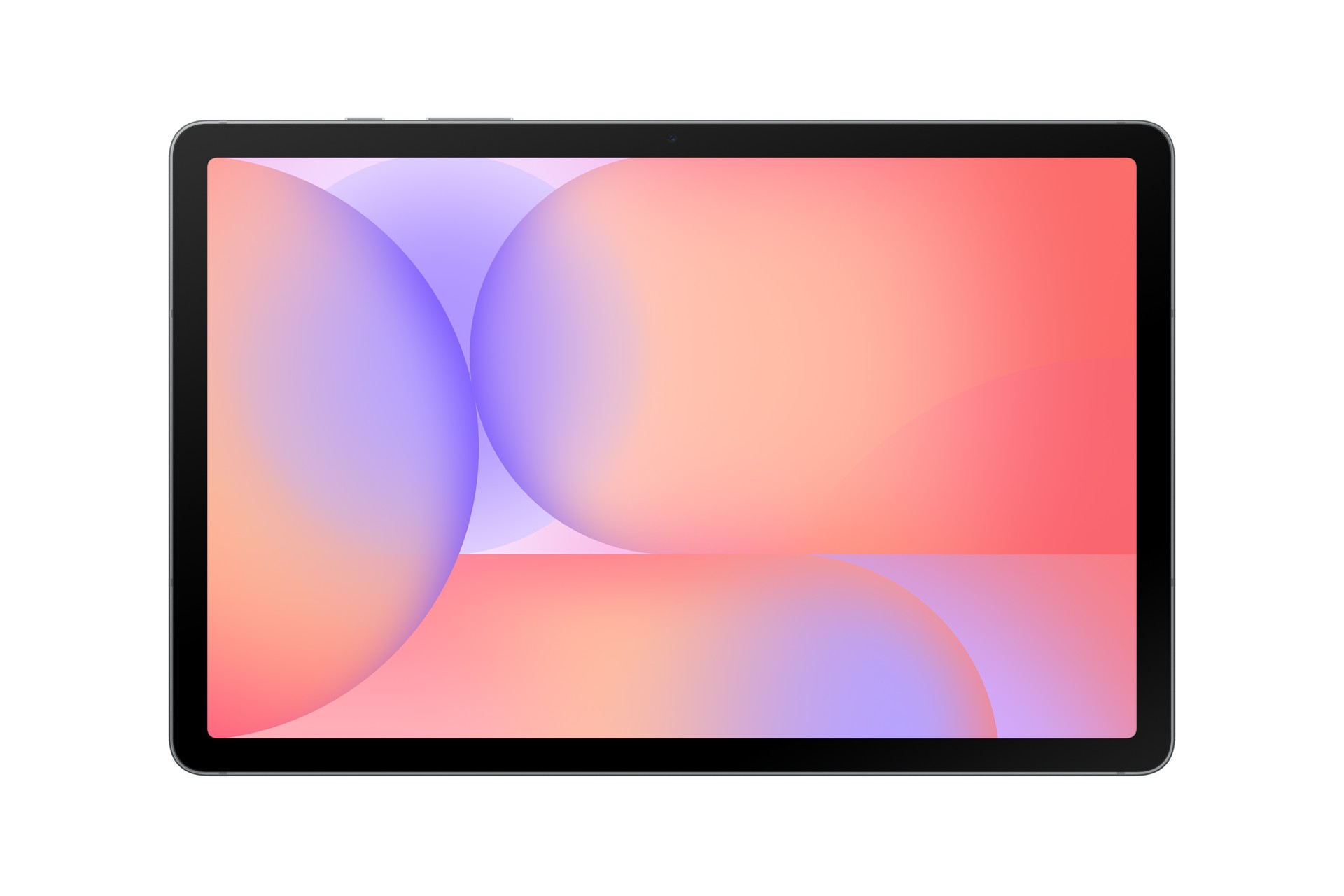 Samsung Galaxy Tab S10 Lite features a sleek black frame with a vibrant pastel gradient display showcasing soft purple and pink circular shapes.