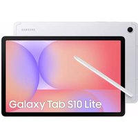 Silver Samsung Tab S10 Lite WiFi X400 with 6/128GB, featuring a sleek design, large display, and stylus pen.
