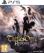 Tactics Ogre: Reborn for PS5 features a fantasy art cover with two characters in dark attire, set against a dramatic, cloudy background, with the title prominently displayed in gold.