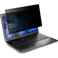Targus 4Vu Magnetic Privacy Screen for 16” laptops, black, semi-transparent, attached to open laptop screen.