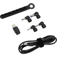 Black Targus mobile device dock with USB connector, cable organizer, and multiple angled adapter tips.