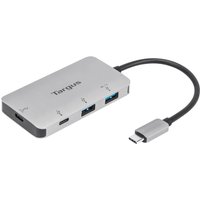 Silver Targus ACH228 USB-C hub with multiple ports and black cable