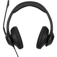 Black Targus AEH102GL wired headset with cushioned ear pads, adjustable headband, and attached microphone.