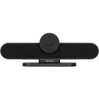 Black Targus AEM350 video conferencing system with wide horizontal camera and central circular lens on a sleek base.