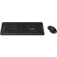 Black Targus wireless keyboard with full QWERTY layout and matching ergonomic mouse.