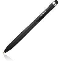 Black and silver Targus stylus pen with clip, sleek design, and rubber tip.